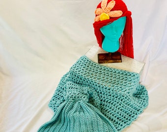 Crochet Mermaid tail with Mermaid Hat, Little Mermaid, Handmade, (Free shipping)