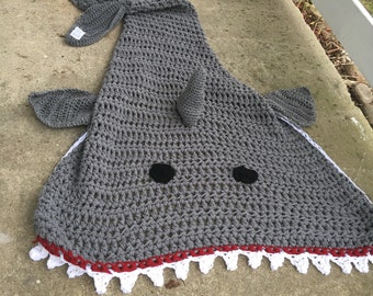 Shark Blanket, (Adult/Teen Size), Grey,Crochet