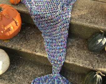 Mermaid tail Blanket "monet" colored.  Child size (ready to ship), Crochet