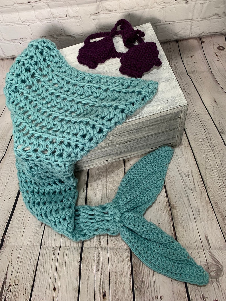 Photo prop. Toddler size Mermaid tail blanket with shell bra