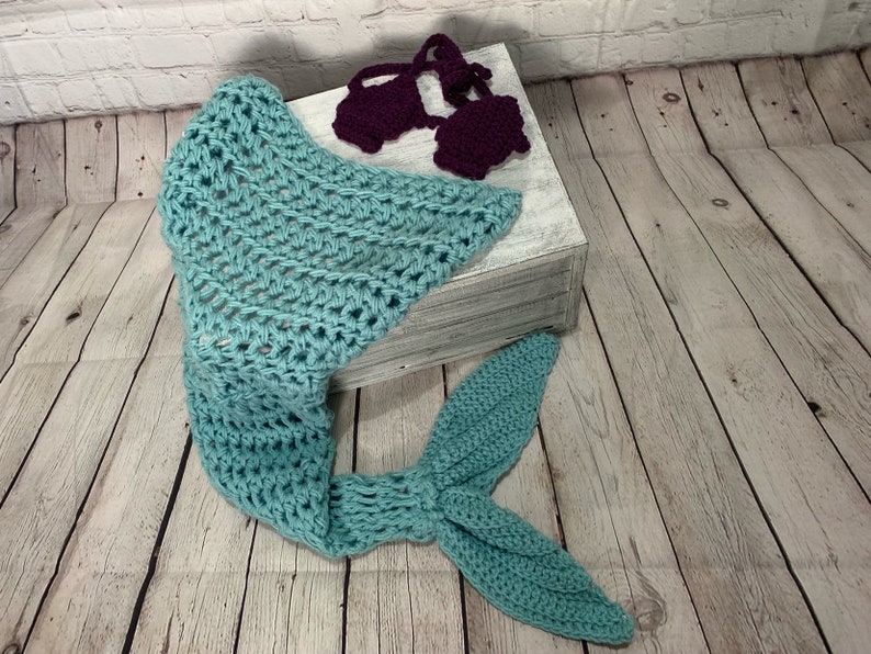 Photo prop. Toddler size Mermaid tail blanket with shell bra