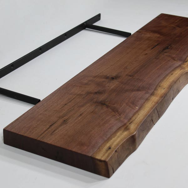Black walnut Live edge floating shelf Item #247 Complete with Mounting Bracket,Hardware, and Instructions for Installation 9.5"- 10" x 36"