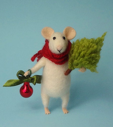 Walbest Wool Felted Christmas Mouse Ornament, Felted Animal Mouse Christmas  Tree Decor, Needle Felted Christmas Mouse Desktop Mouse Doll Felt Gifts