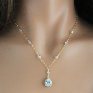 Wedding Jewelry for Brides, Gold Crystal Bridal Jewelry, Crystal Bridal Necklace, Bridesmaids Necklace, Gold Necklace, Bridesmaid Gift