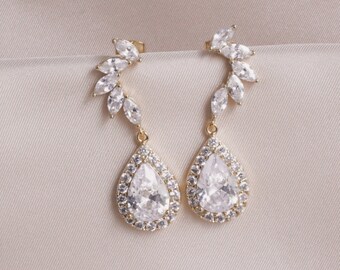 Bridal Jewelry, Bridal Earrings, Wedding Jewelry for Brides, Bridal Wedding Jewelry, Gold Crystal Dangle Earrings, Bride Earring Jewelry