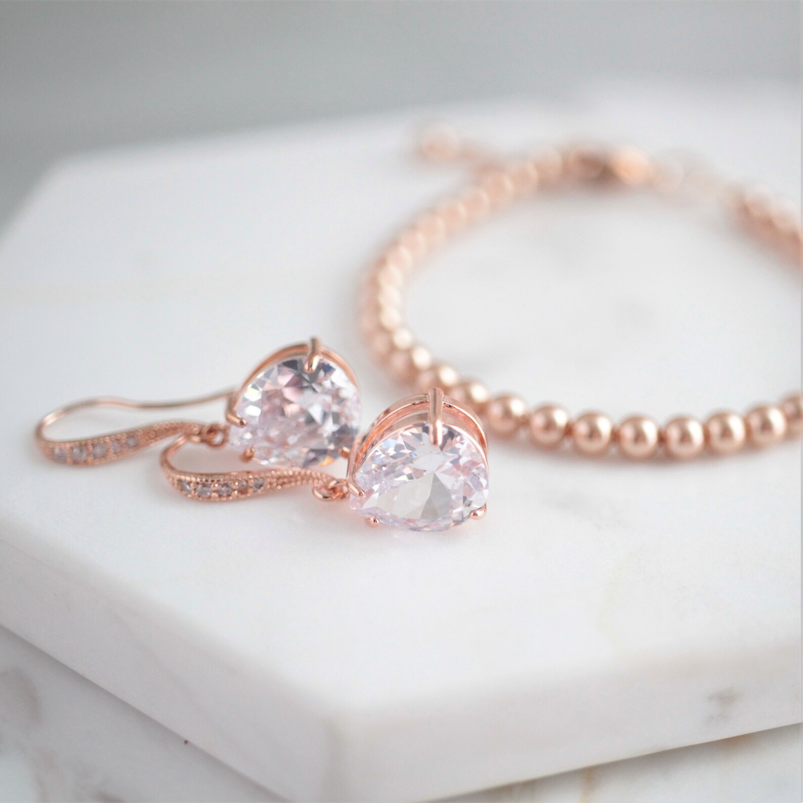 Wedding Jewelry Set for Brides Rose Gold Crystal Dangle Etsy