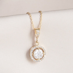 Gold Halo Necklace, Bride Gold Halo Crystal Necklace, Gold Halo Crystal Necklace, Gold Crystal Necklace, Bridal Jewelry, Bridesmaid Jewelry