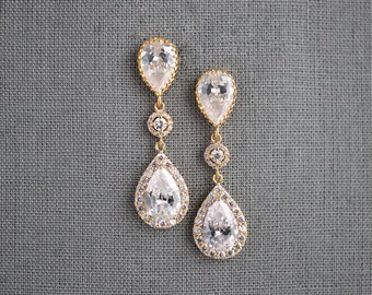 Wedding Jewelry for Brides, Bridal Earrings, Bridal Wedding Jewelry, Gold Crystal Dangle Earrings, Bride Jewelry, Special Occasion Earrings
