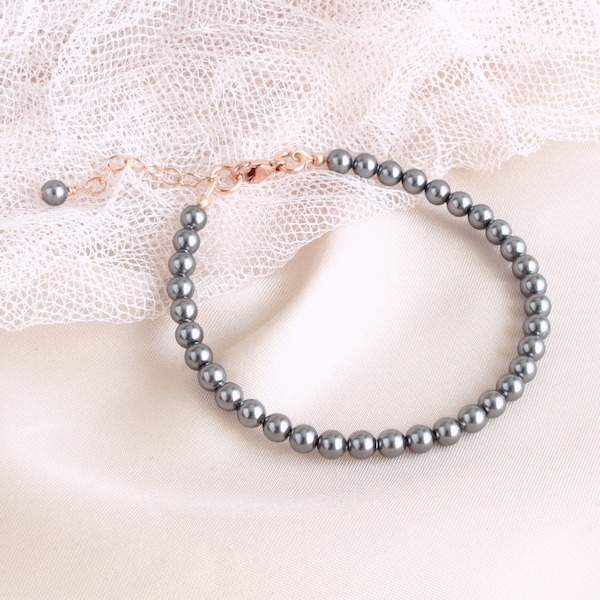 Dark Grey Pearl Bracelet Gift, Wedding Jewelry for Brides, Bridal Party Gift, Bridesmaids Dark Gray Jewelry Gift, Gray Wedding Jewelry DGRG