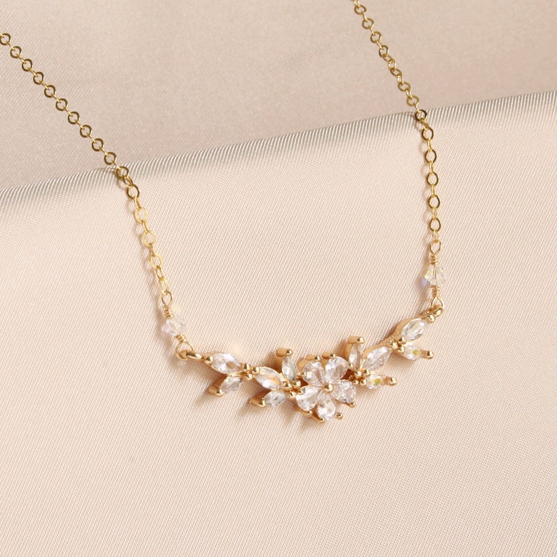 Gold Crystal Flower Necklace, Wedding Gold Crystal Necklace, Gold Bridal Jewelry, Gold Bridal Necklace, Bridal Necklace, Gold Flower Jewelry image 6