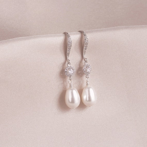 Silver Dangle Pearl Earrings Bridal Earrings Wedding Jewelry - Etsy