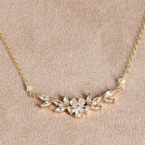 Gold Crystal Flower Necklace, Wedding Gold Crystal Necklace, Gold Bridal Jewelry, Gold Bridal Necklace, Bridal Necklace, Gold Flower Jewelry image 5