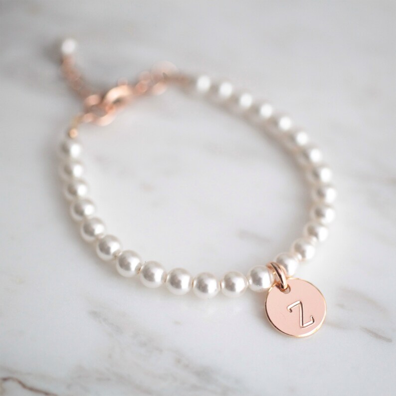 Flower Girl Initial Bracelet Swarovski Pearl Flower Girl Etsy