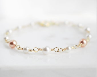 Wedding Jewelry for Brides, Gold Bridal Jewelry, Gold Bridal Bracelet, Bridesmaids Pearl Bracelet, Gold Pearl Bracelet, Bridesmaid Gift, GF