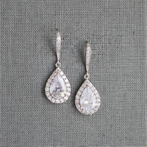 Crystal Silver Dangle Earring Necklace SET, Crystal Dangle Earrings, Wedding Jewelry for Brides, Bridal Jewelry, Silver Teardrop Earrings image 6