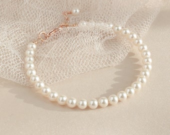 Flower Girl Pearl Bracelet,  Bride's Gift Flower Girl, Flower Girl Jewelry, White Pearl Rose Gold, Flower Girl White Pearl Bracelet Gift