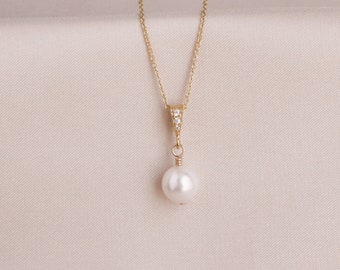 Wedding Jewelry for Brides, Gold Pearl Necklace, Wedding Jewelry Gift, Bridal Party Gift, Bridesmaids Pearl Jewelry, Bride's Wedding Gift, 8