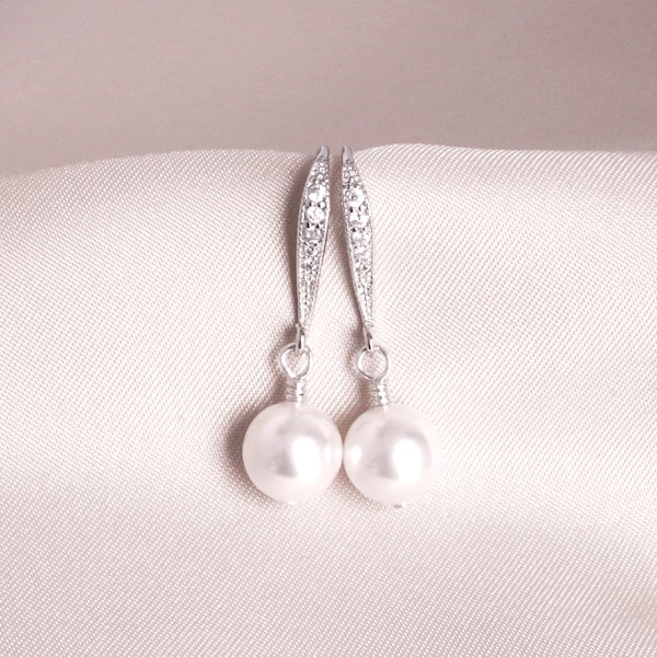 Wedding Jewelry for Brides, Silver Bridal Earrings, Pearl Earring, Bridal Party Gift , Bridesmaids Gift, Bride's Gift, Bridal Earring, 8mmsw