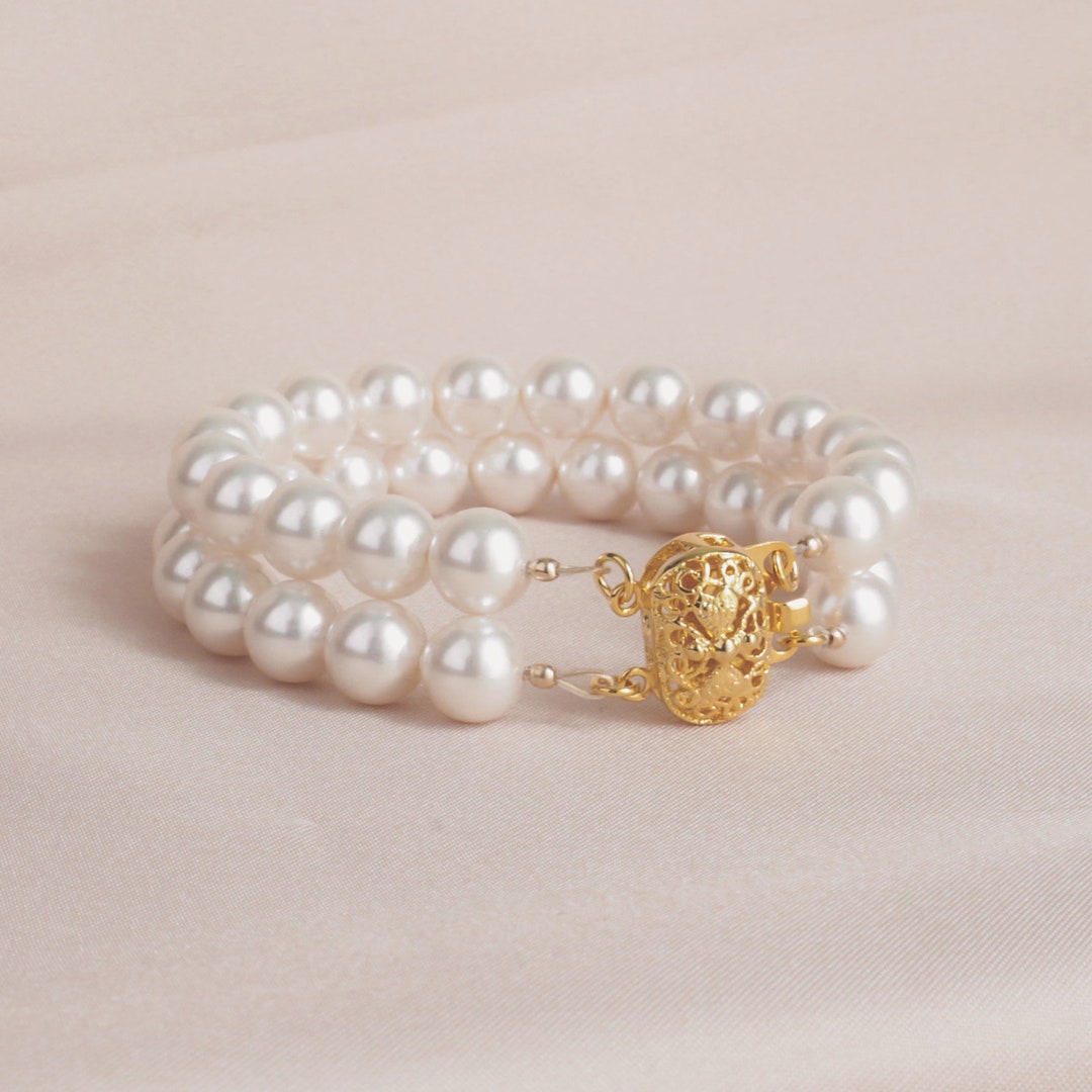 Double Strand Pearl Bracelet, Wedding Bridal Jewelry, Double Strand ...
