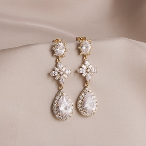 Wedding Jewelry for Brides, Wedding Earring, Wedding Jewelry, Wedding Gold Crystal Dangle Earrings, Bridal Earrings, Bride Jewelry Earrings
