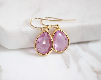 Lavender Gold Dangle Earrings - Wedding Party, Bridal Gift, Bridal Party, Bride Jewelry, Bridesmaid Wedding Jewelry Gift