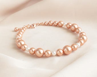 Pearl Bracelet, Rose Gold Pearl Bracelet, Bridal Pearl Bracelet, Wedding Jewelry Gift, Bridal Party Gift, Bridesmaids Rose Gold Jewelry Gift