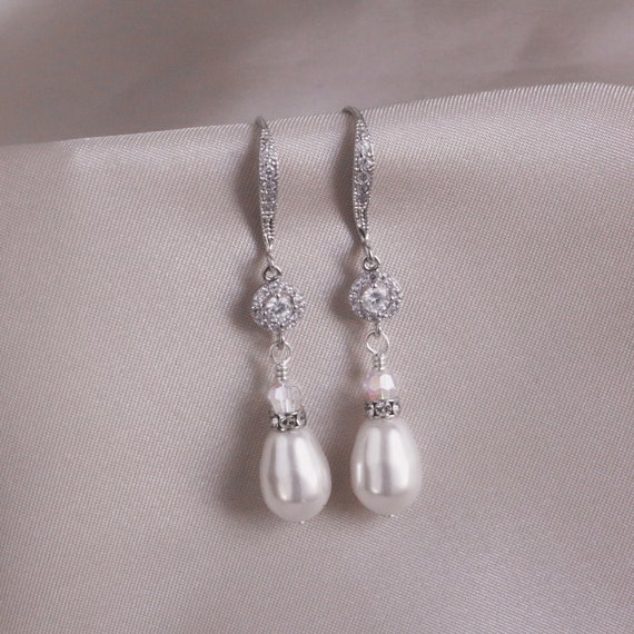 Silver Dangle Pearl Earrings Bridal Earrings Wedding Jewelry - Etsy