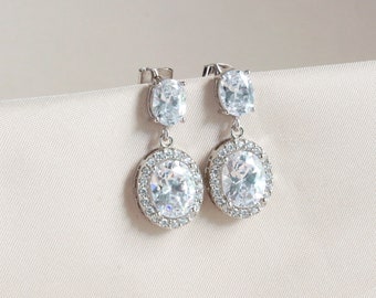 Silver Crystal Oval Earrings, Bridal Jewelry, Crystal Oval Earring, Bride Jewelry, Bride Dangle Earring, Bridal Earring, Oval Stud Earrings