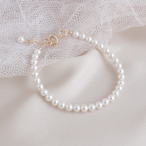 Pearl Flower Girl Bracelet Gift, White Pearl Flower Girl Bracelet, Bride&#39;s Girl Gift, Pearl Gold Flower Girl Bracelet, Flower Girl Gift