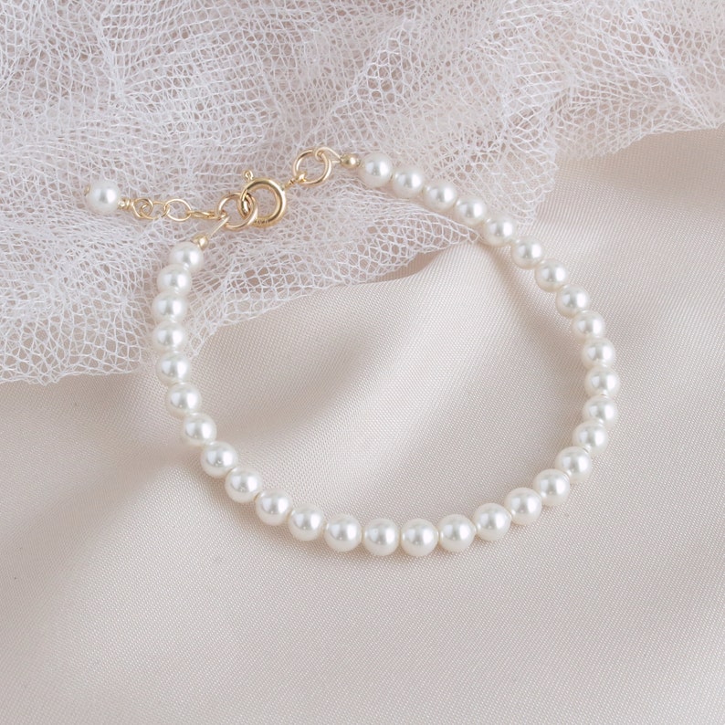 Pearl Flower Girl Bracelet Gift, White Pearl Flower Girl Bracelet, Bride's Girl Gift, Pearl Gold Flower Girl Bracelet, Flower Girl Gift image 1