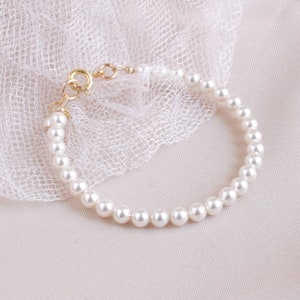 Flower Girl Pearl Bracelet Gift, White Pearl Flower Girl Bracelet, Bride&#39;s Girl Gift, Pearl Gold Flower Girl Bracelet, Flower Girl Gift