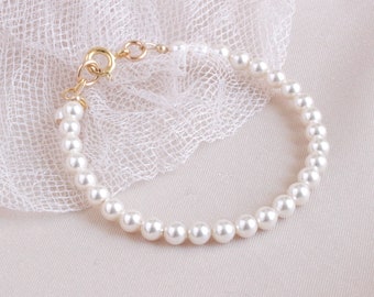 Flower Girl Pearl Bracelet Gift, White Pearl Flower Girl Bracelet, Bride's Girl Gift, Pearl Gold Flower Girl Bracelet, Flower Girl Gift