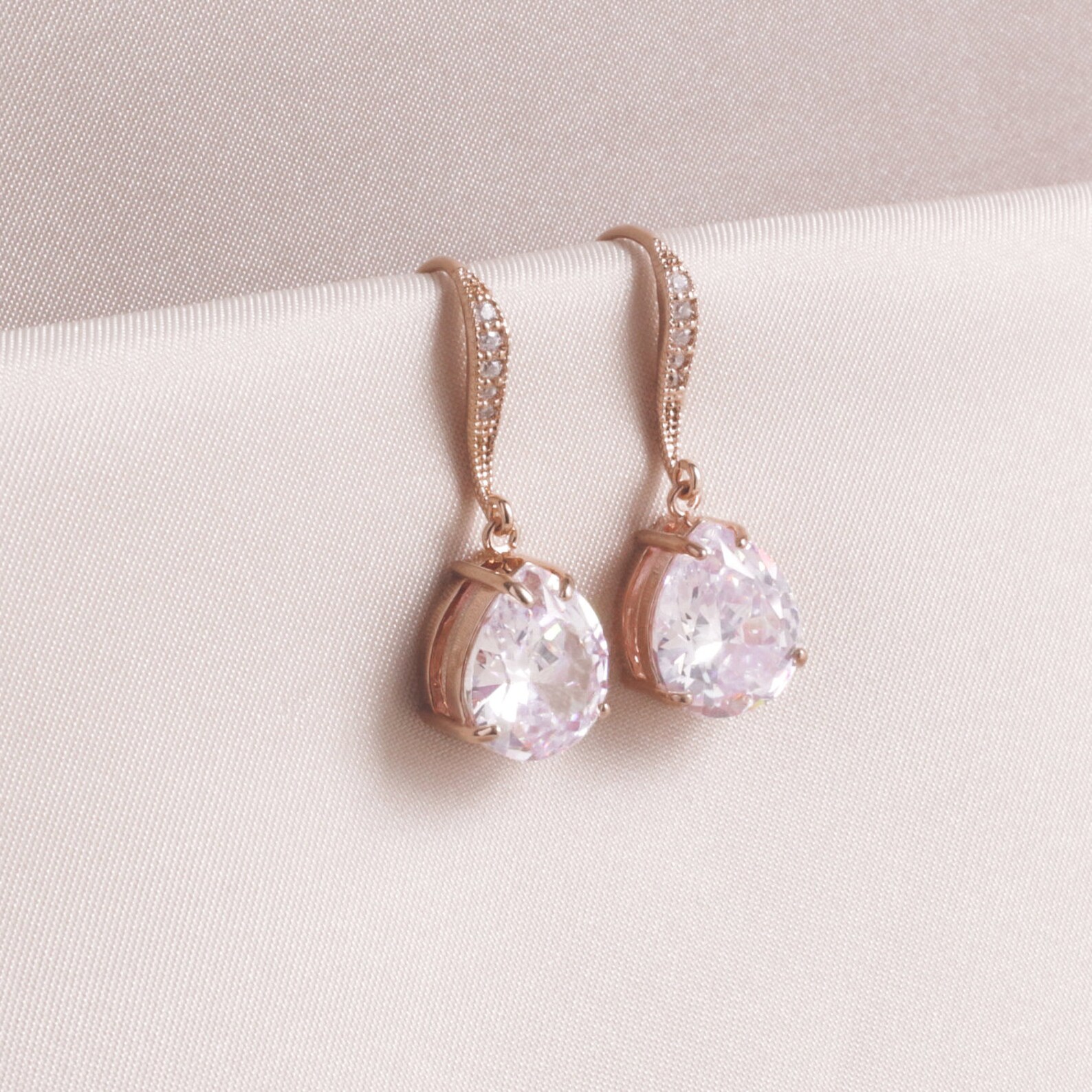 Wedding Jewelry Set for Brides Rose Gold Crystal Dangle Etsy