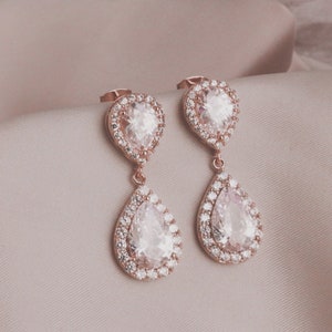 Wedding Jewelry for Brides, Bridal Rose Gold Crystal Post Earrings, Rose Gold Wedding Jewelry, Rose Gold Bridal Earrings, Bride Earring