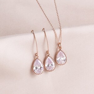 Wedding Jewelry for Brides, Bride Jewelry SET, Bridal Marquise Rose Gold Earring Necklace SET, Wedding Jewelry Gift, Bridal Jewelry Gift