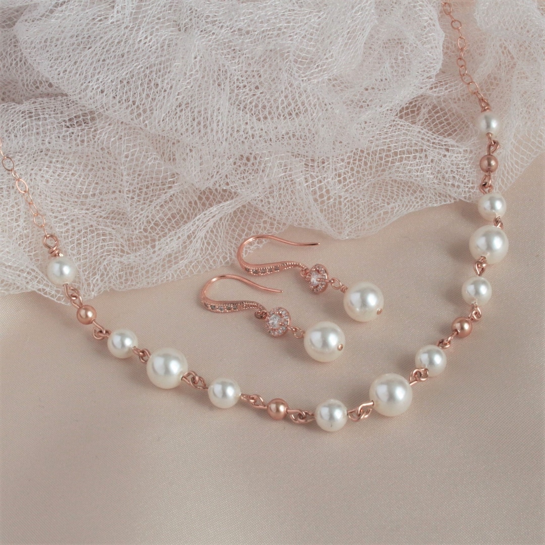 Rose Gold Pearl Jewelry, Wedding Jewelry for Brides, Rose Gold Bridal