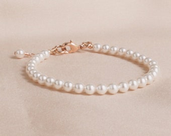 Pearl Jewelry, White Pearl & Rose Gold Bracelet, Wedding Jewelry Gift, Classic Pearl Bracelet, Bridal Party Gift, Bridesmaids Jewelry Gift