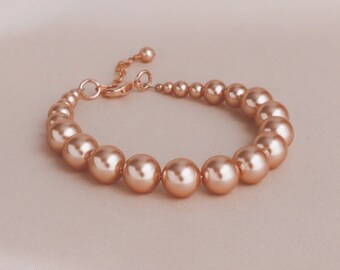 Rose Gold Jewelry, Rose Gold Pearl Bracelet, Bride's Gift, Wedding Jewelry, Bride, Bridal Party Gift, Bridesmaids Rose Gold, Pearl Jewelry