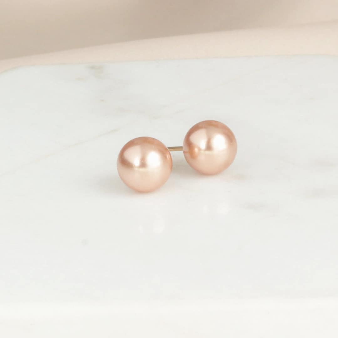White, Rose Gold Pearl Post Wedding Earring, Pearl Gold Stud Post