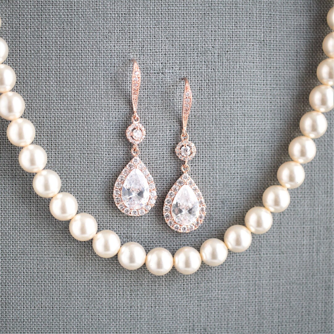 Wedding Jewelry for Brides Rose Gold Crystal Dangle Earrings Etsy