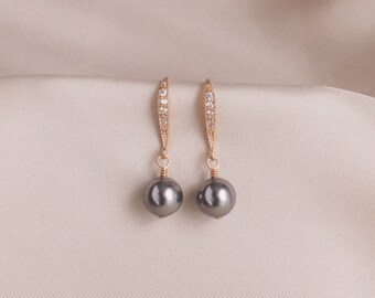 Wedding Jewelry for Brides, Dark Grey Pearl Earrings, Bridal Party Gift, Bridesmaids Gray Earrings, Bride's Gift, Pearl Wedding Jewelry