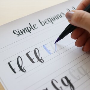 Principiante di lettering a pennello Cartella di lavoro pratica semplice handlettering foglio di lavoro stampabile per scritte a mano Guida alla calligrafia moderna TwoEasels immagine 6
