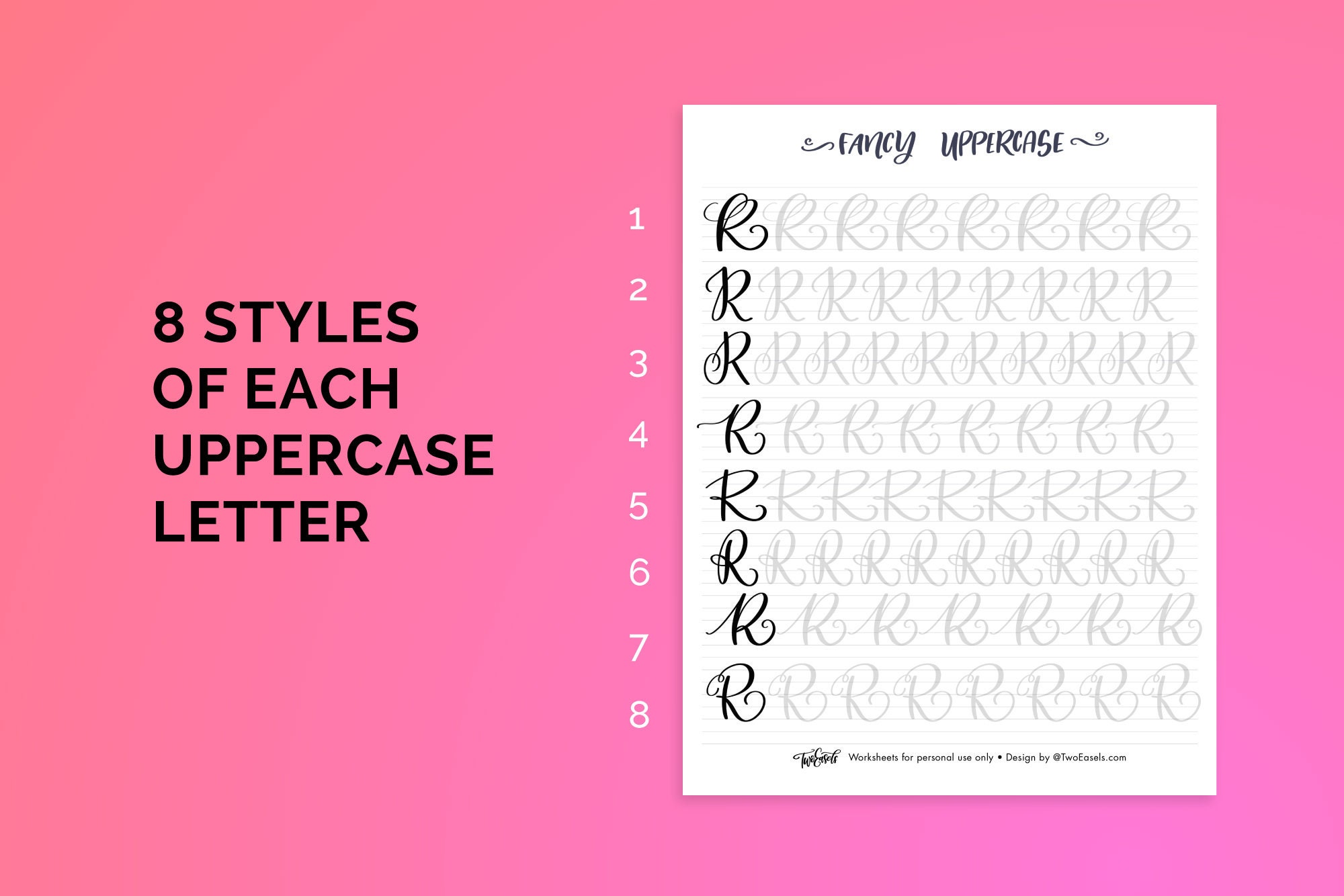 8 Styles of Uppercase Letters Brush Lettering Calligraphy | Etsy