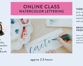 Learn Lettering Class for beginners, watercolor lettering worksheets, online lettering class by TwoEasels Weronika Zubek