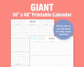 Giant 2025 calendar, whole year, mostly planning, quarterly calendar planning, goal setting, new year plan, wall calendar printable calendar