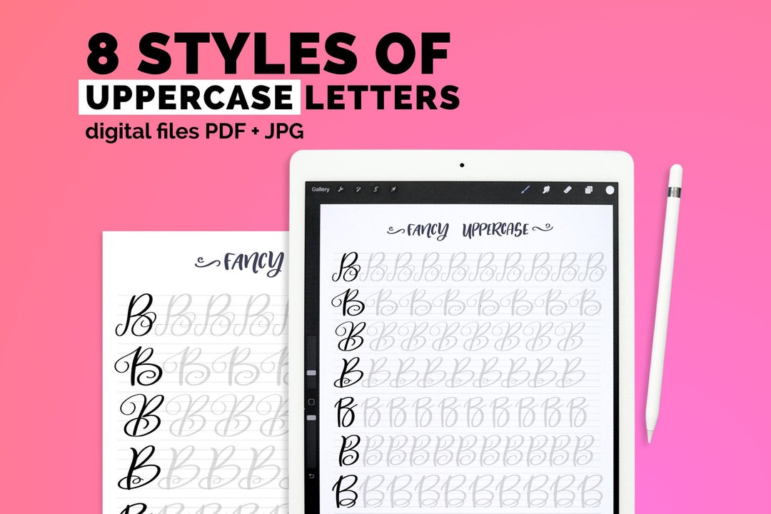 8 Styles of Uppercase Letters Brush Lettering Calligraphy Practice ...