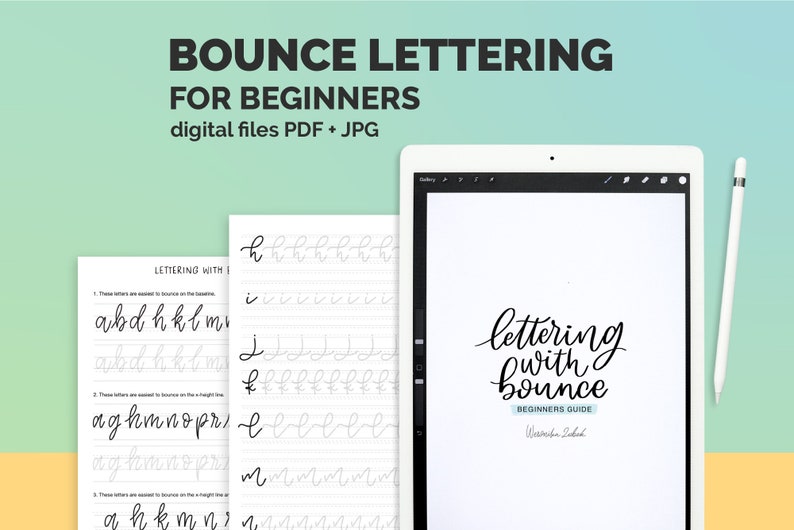 Bounce Lettering Modern Calligraphy Lettering Worksheets instant download lettering procreate bounce lettering beginner guide TwoEasels image 1