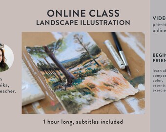 Landscape Mixed Media Class Colored pencil Drawing Video Online Course How to Draw Landscape Illustration class TwoEasels Weronika Zubek