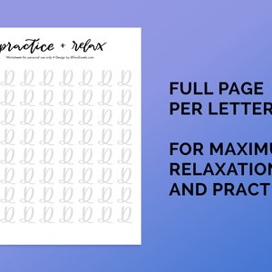 May include: A printable worksheet with the letter "D" written in cursive at the top. The rest of the page is filled with a grid of cursive "D" letters for practice and relaxation.