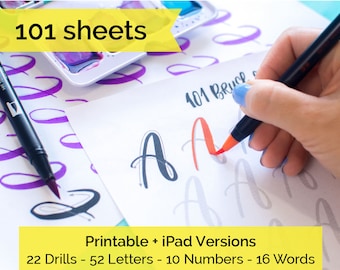 Brush lettering workbook lettering practice worksheets procreate lettering basic beginner lettering strokes modern calligraphy